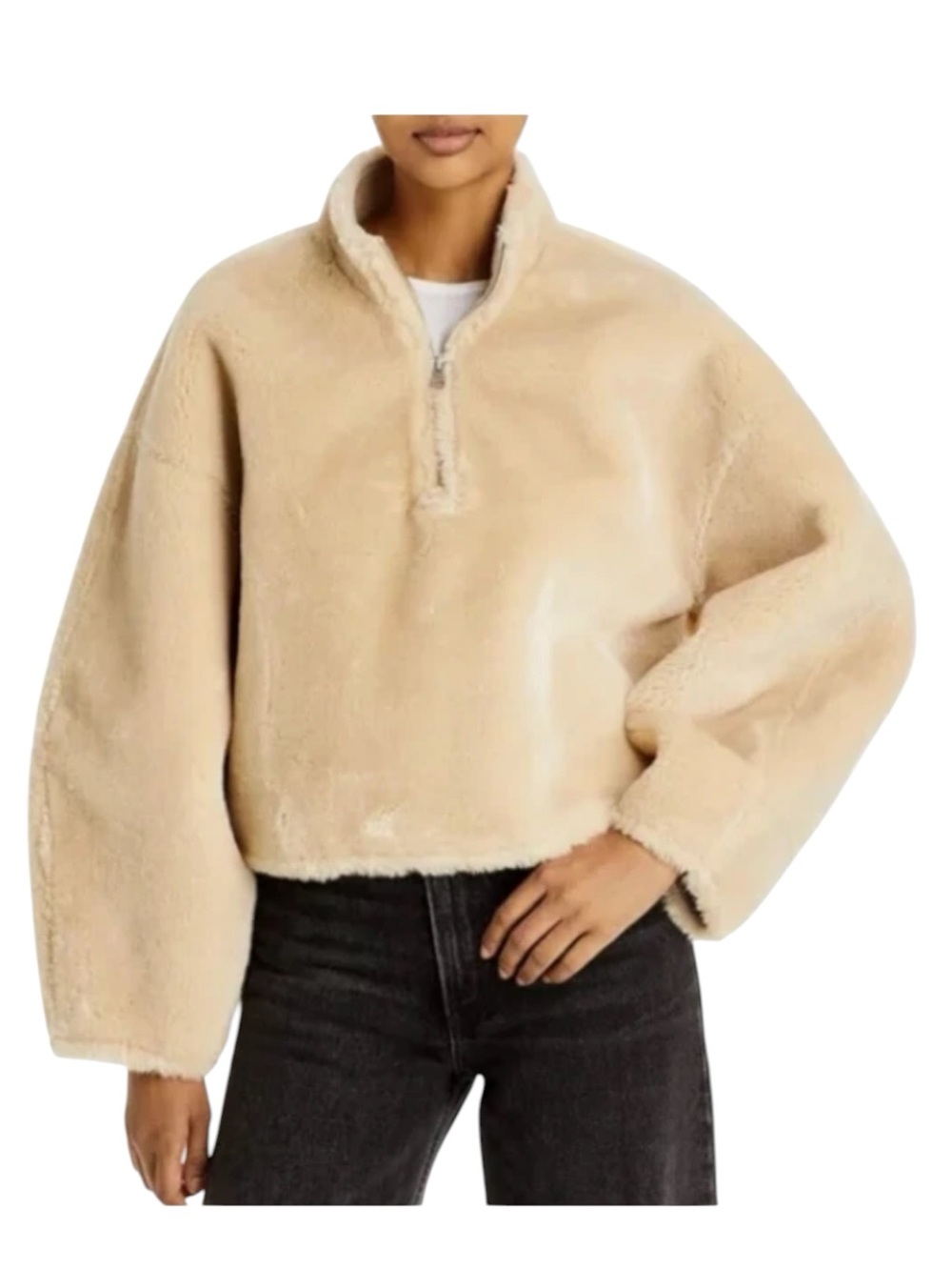 Jason Wu Zip Oversize Pullover Beige Cropped Fall Winter Jacket Faux Fur XS